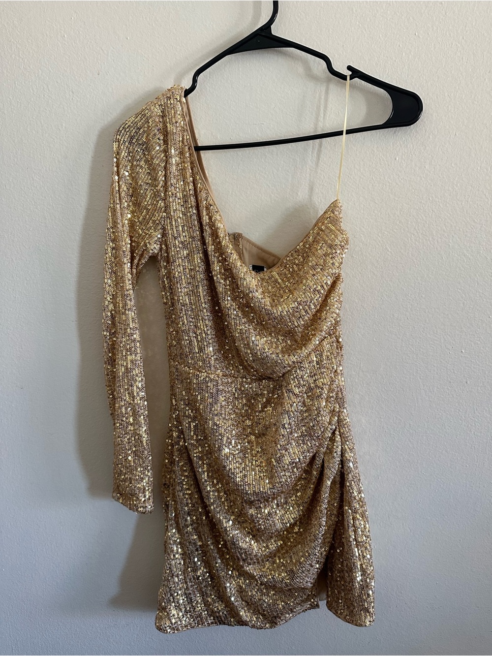 Gold Sequin One-Shoulder Dress with Splits